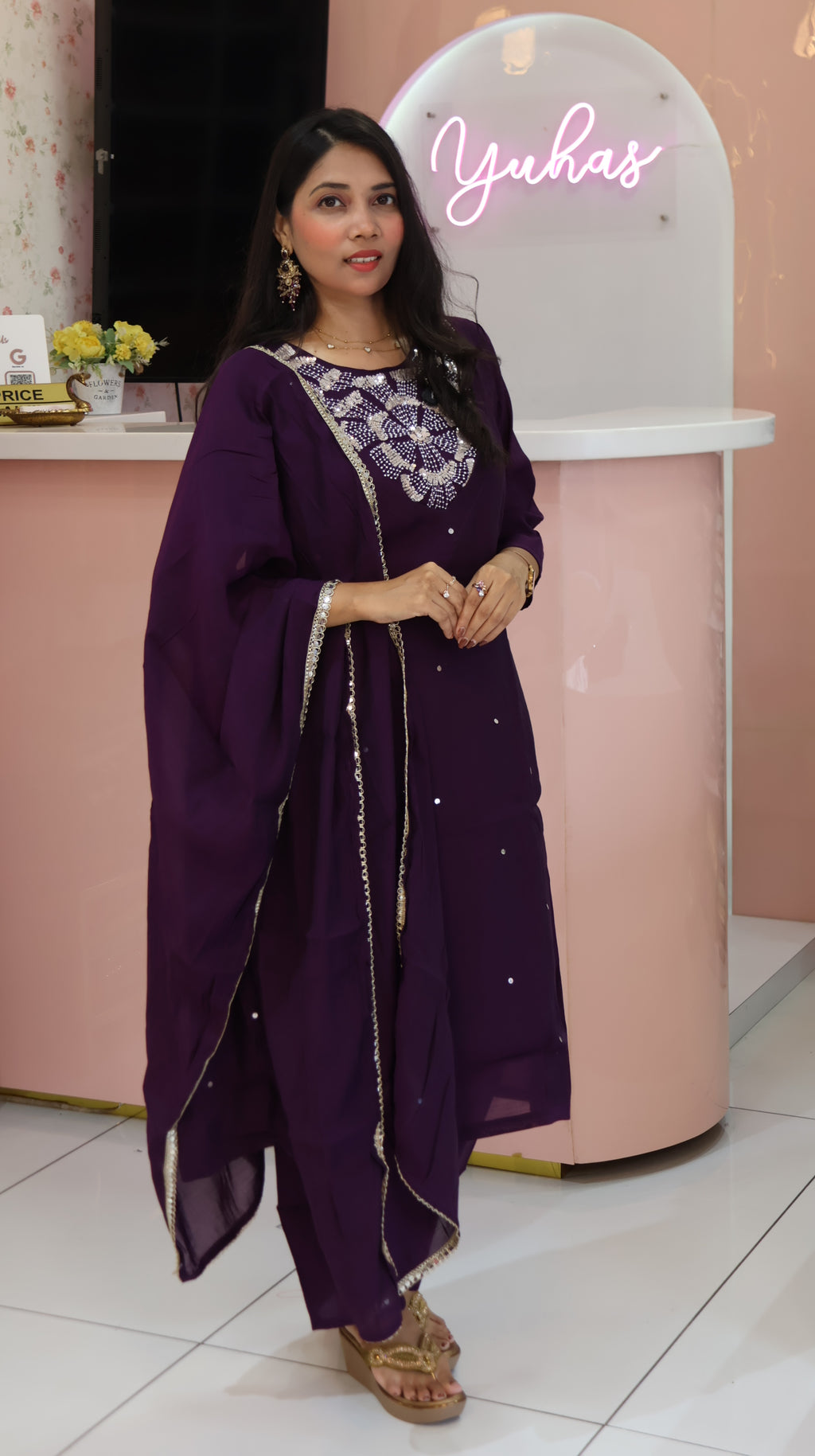 Premium Purple Cutout Aline Salwar-YVS540