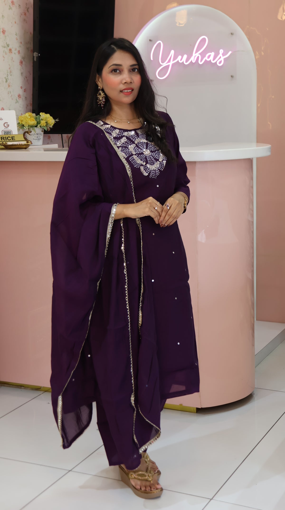 Premium Purple Cutout Aline Salwar-YVS540