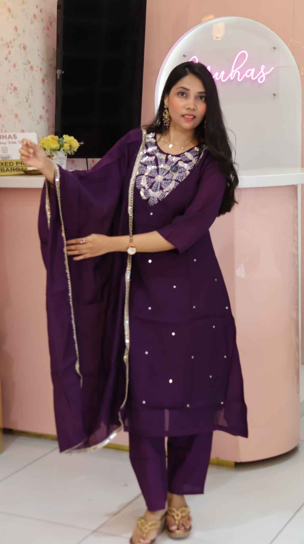 Premium Purple Cutout Aline Salwar-YVS540