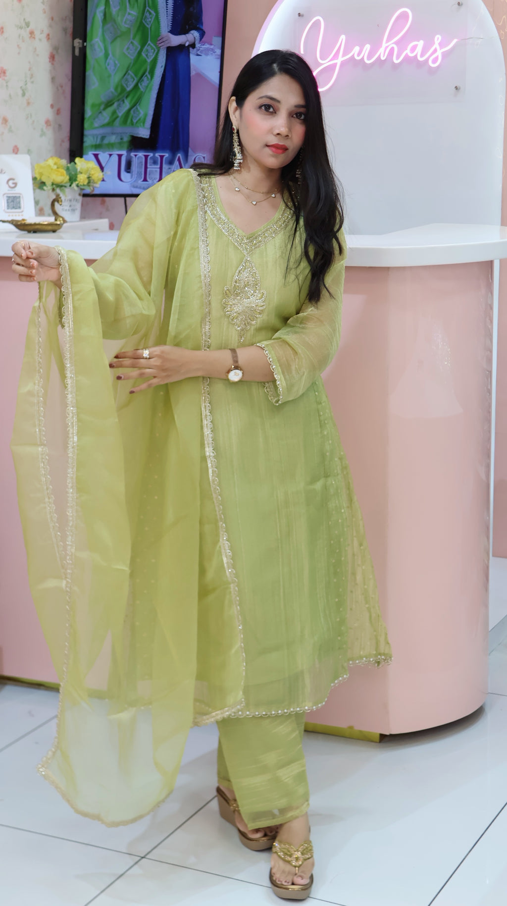 Premium salsa Green Partywear Anarkali Salwar- YVS611