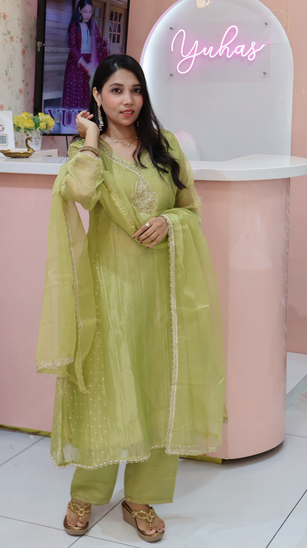 Premium salsa Green Partywear Anarkali Salwar- YVS611