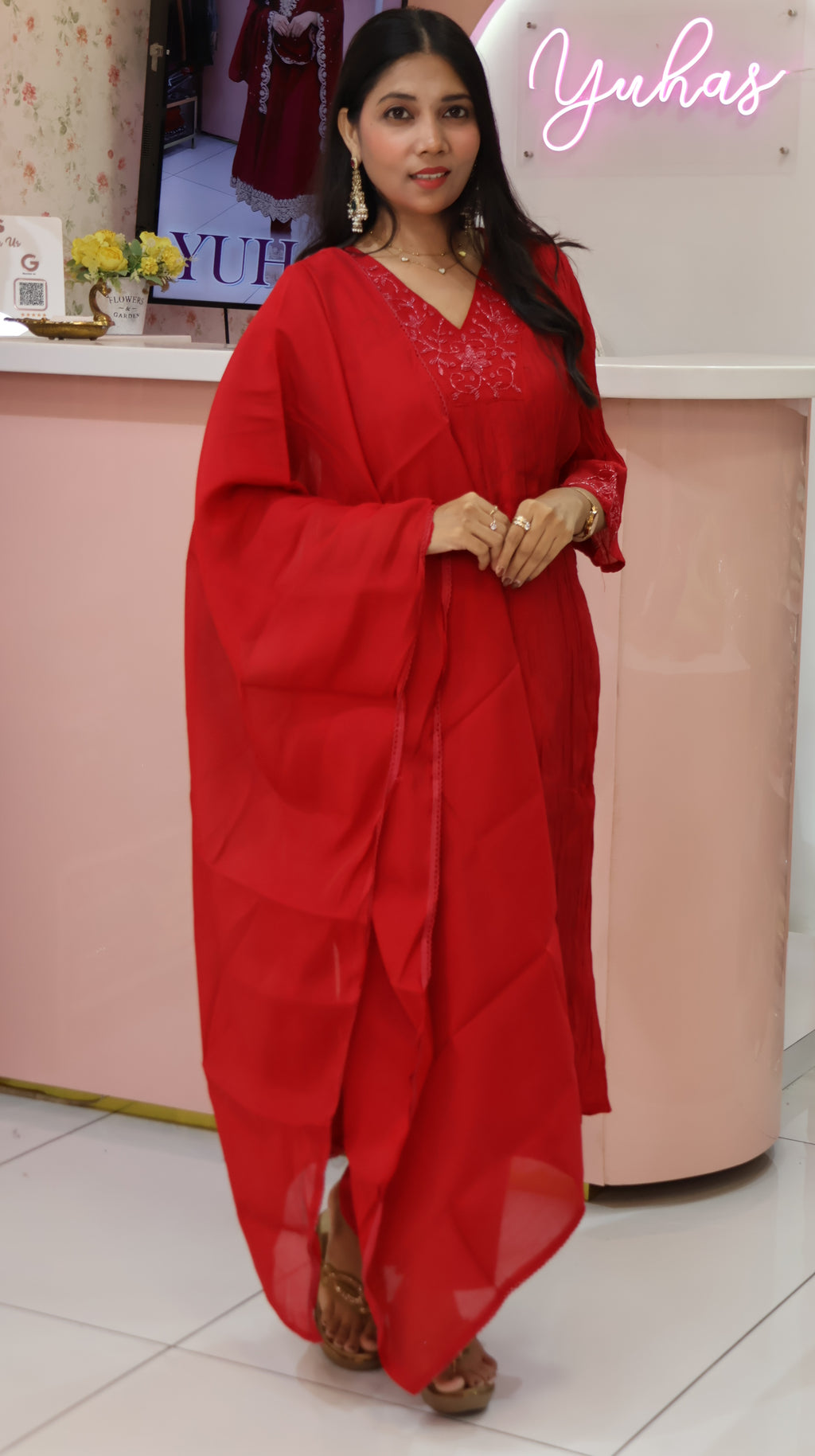 Premium Red Partywear Anarkali Salwar- YVS617