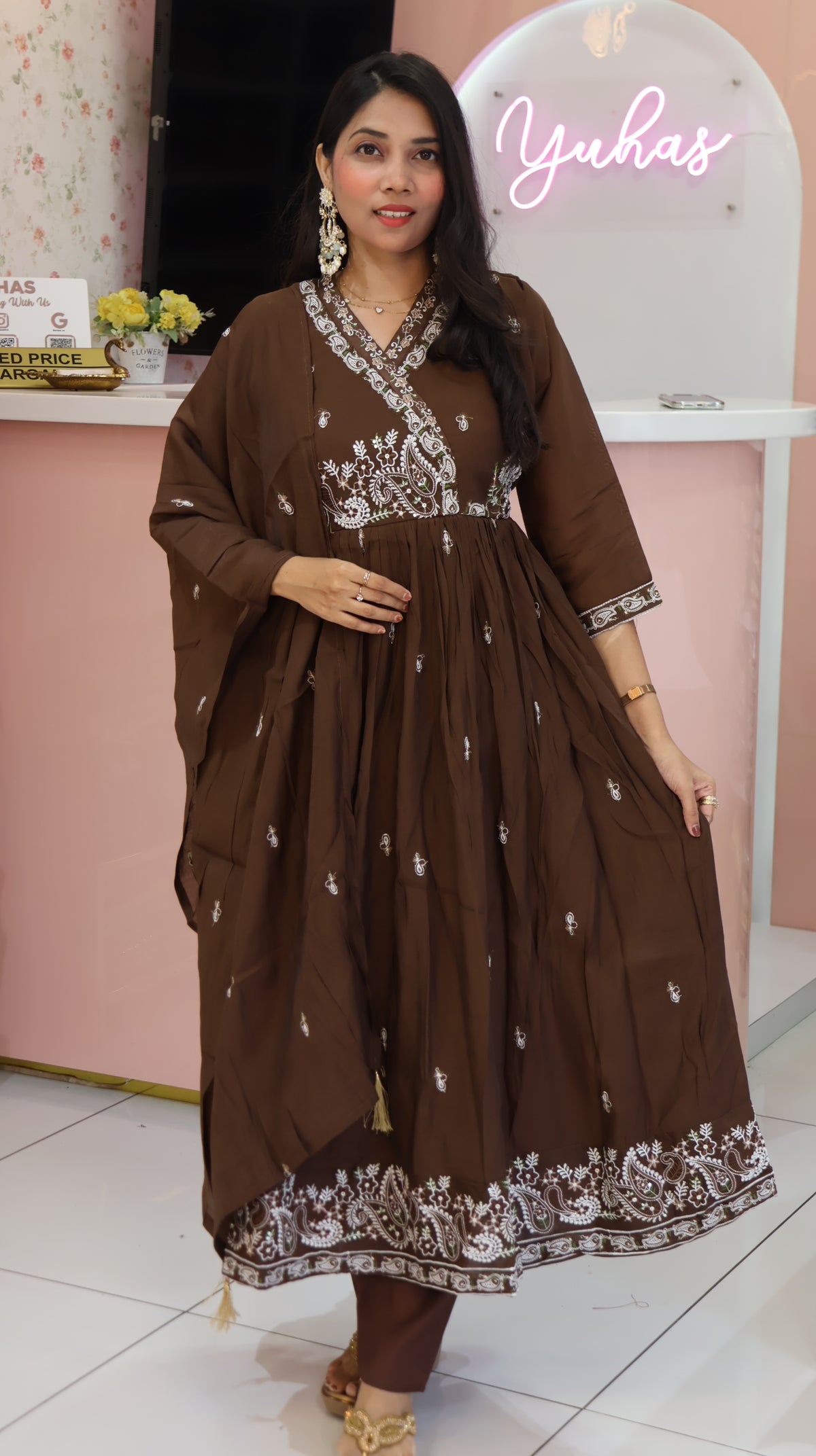 Premium Mul Chanderi Coffee Anarkali Salwar- YVS618