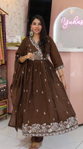 Premium Mul Chanderi Coffee Anarkali Salwar- YVS618