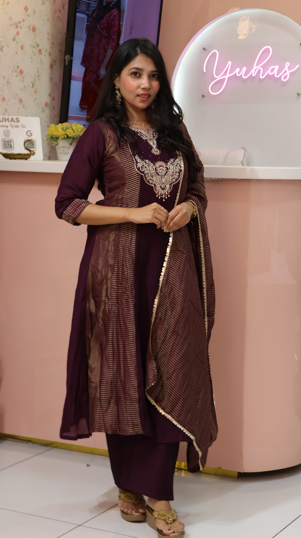 Premium Purple Mul Chanderi Anarkali salwar - YVS659