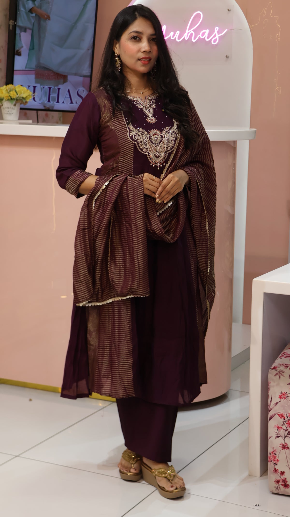 Premium Purple Mul Chanderi Anarkali salwar - YVS659