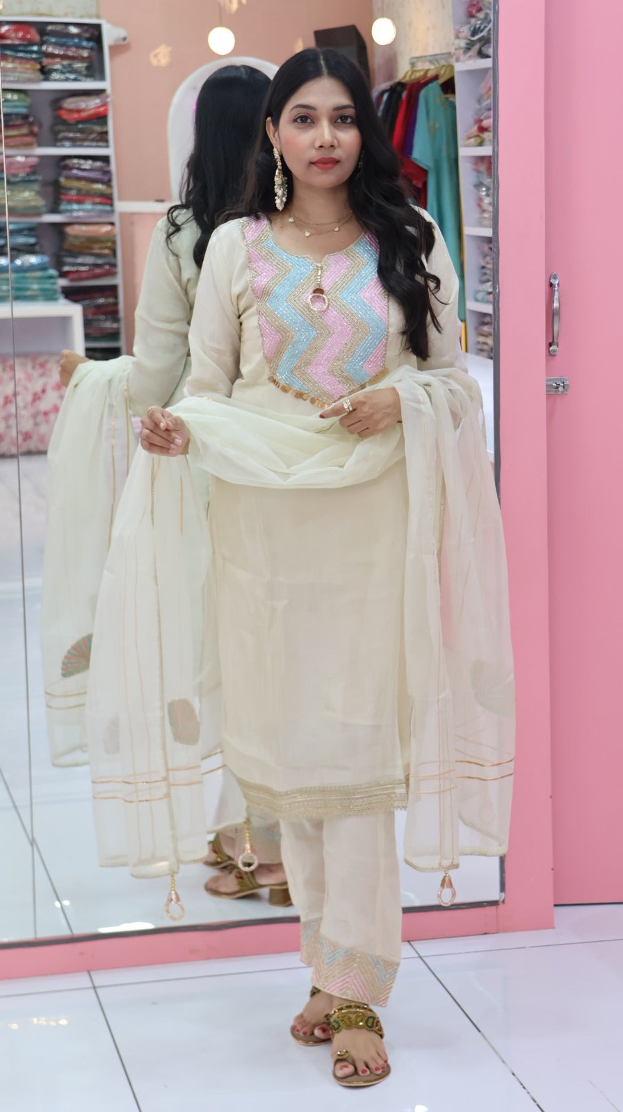 Premium Shimmer white Salwar -YFS701