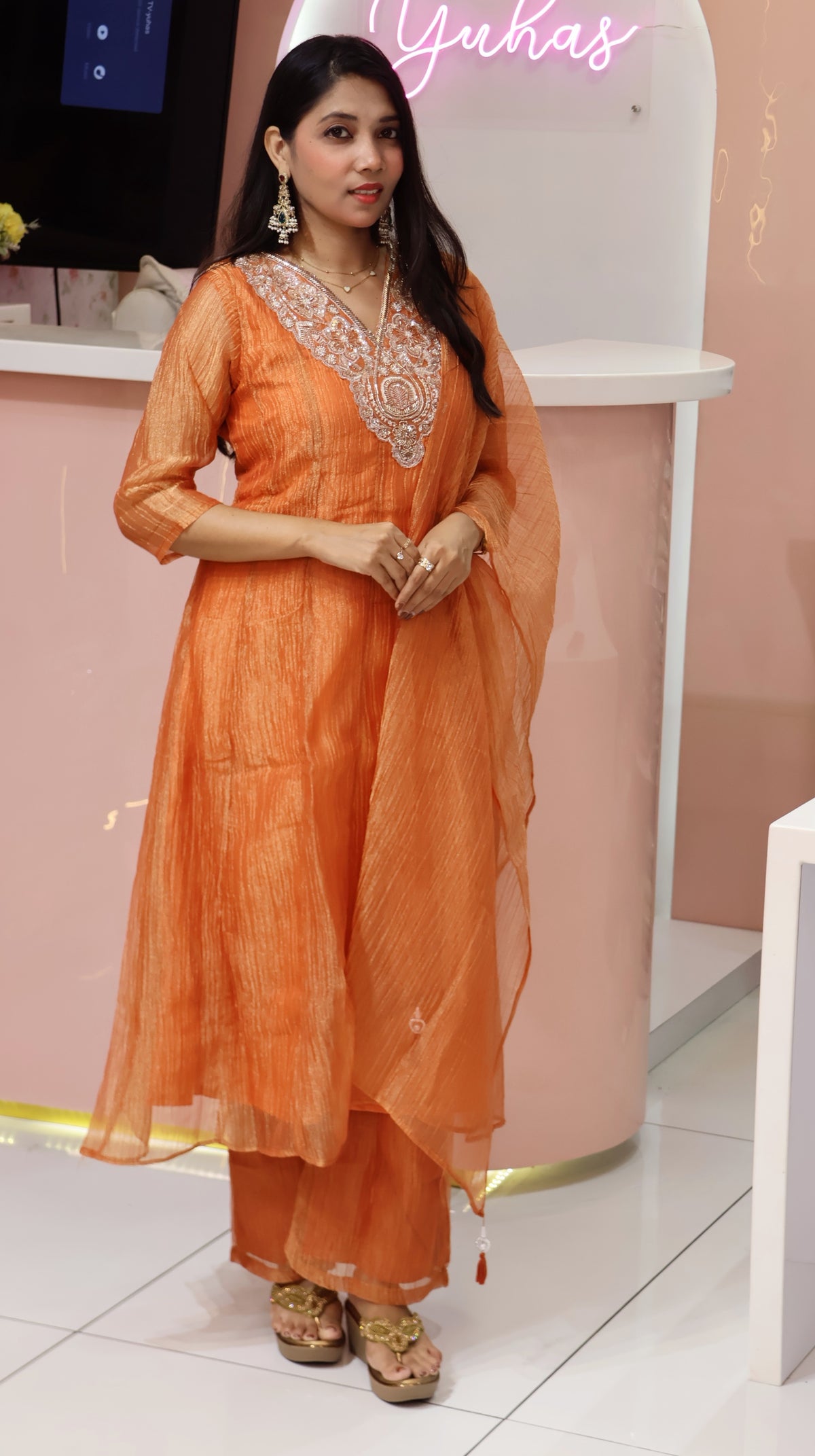 Premium salsa Orange Partywear Anarkali Salwar- YVS706