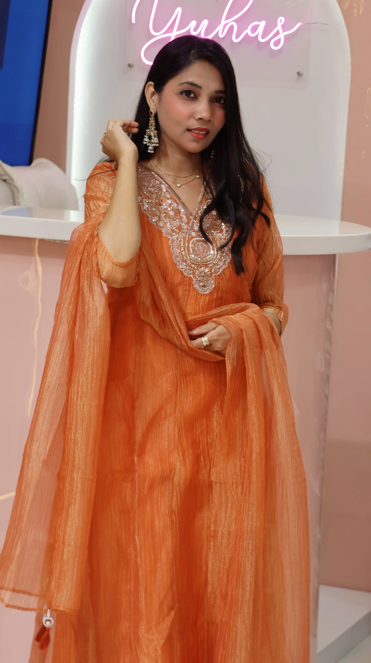 Premium salsa Orange Partywear Anarkali Salwar- YVS706