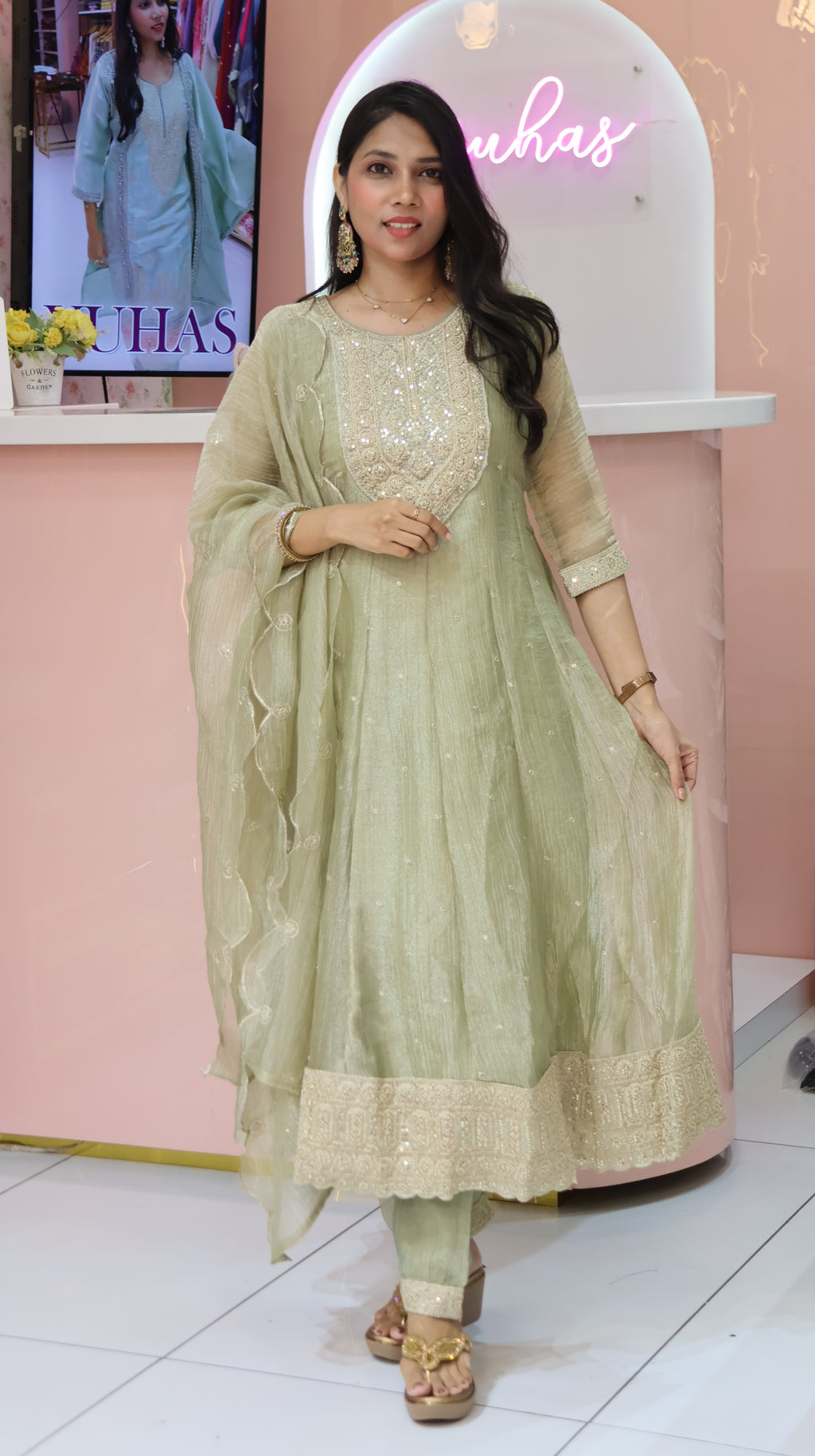 Premium Green Salsa Anarkali Salwar -YVS709