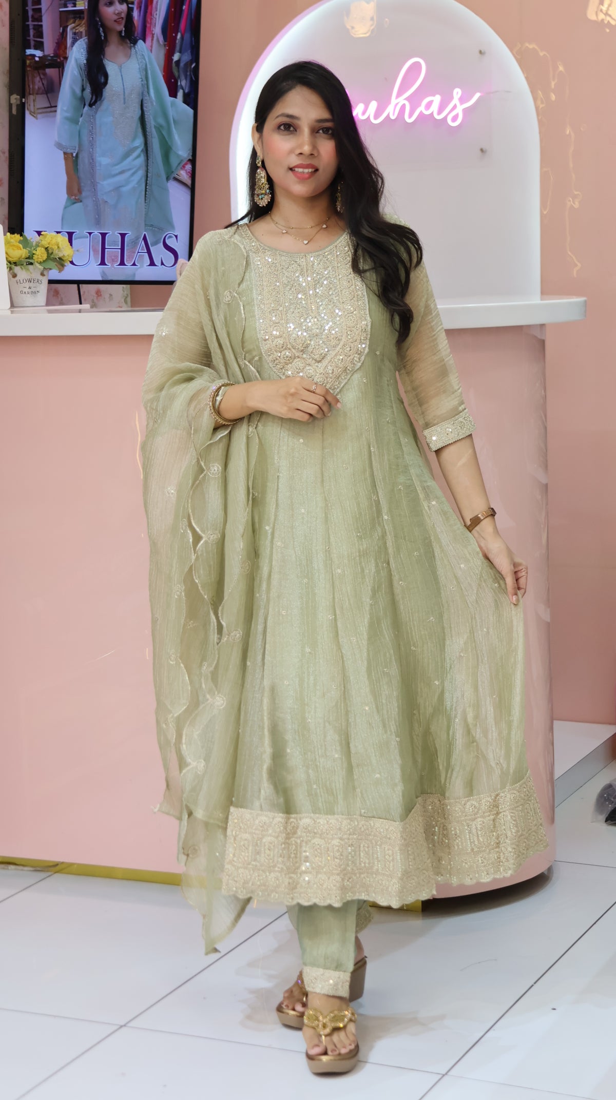 Premium Green Salsa Anarkali Salwar -YVS709