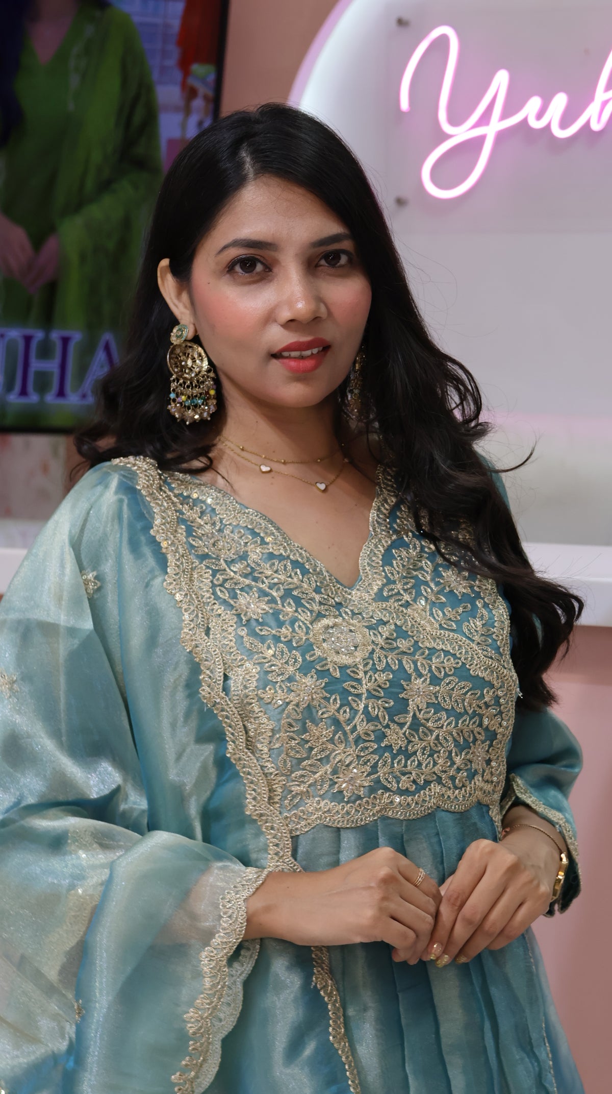 Premium Persian Green Anarkali Suit-YVS722