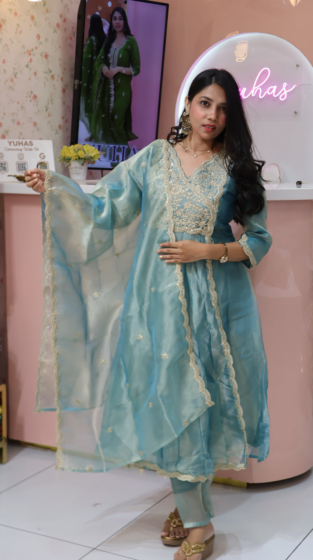 Premium Persian Green Anarkali Suit-YVS722
