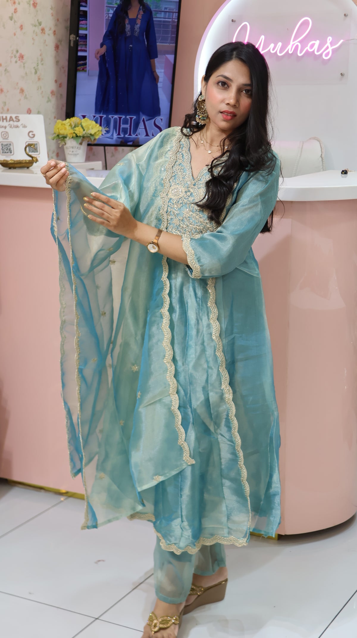 Premium Persian Green Anarkali Suit-YVS722