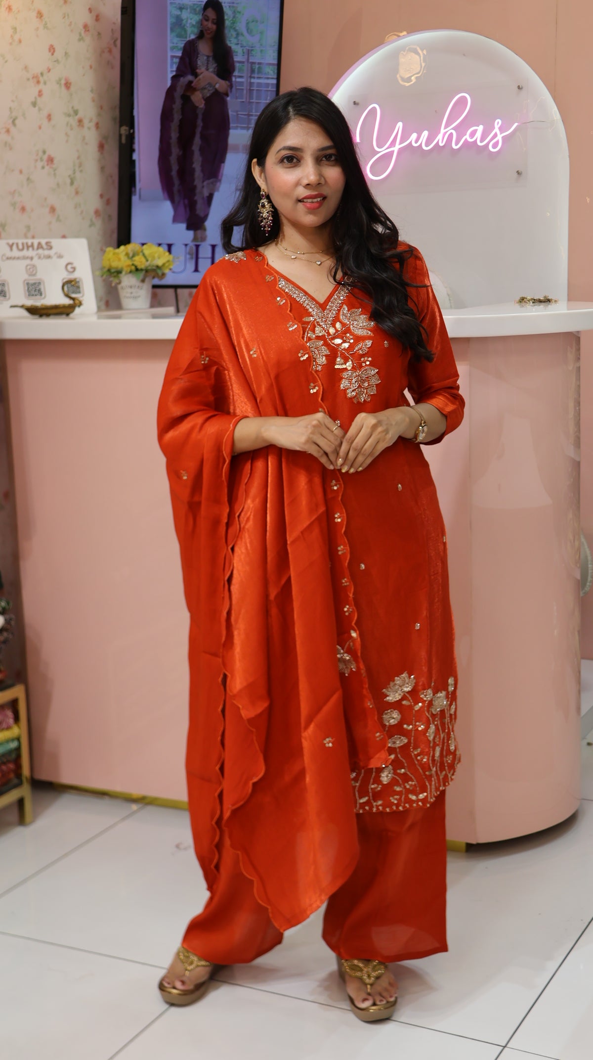 Premium Glass Orange salwar -YVS730