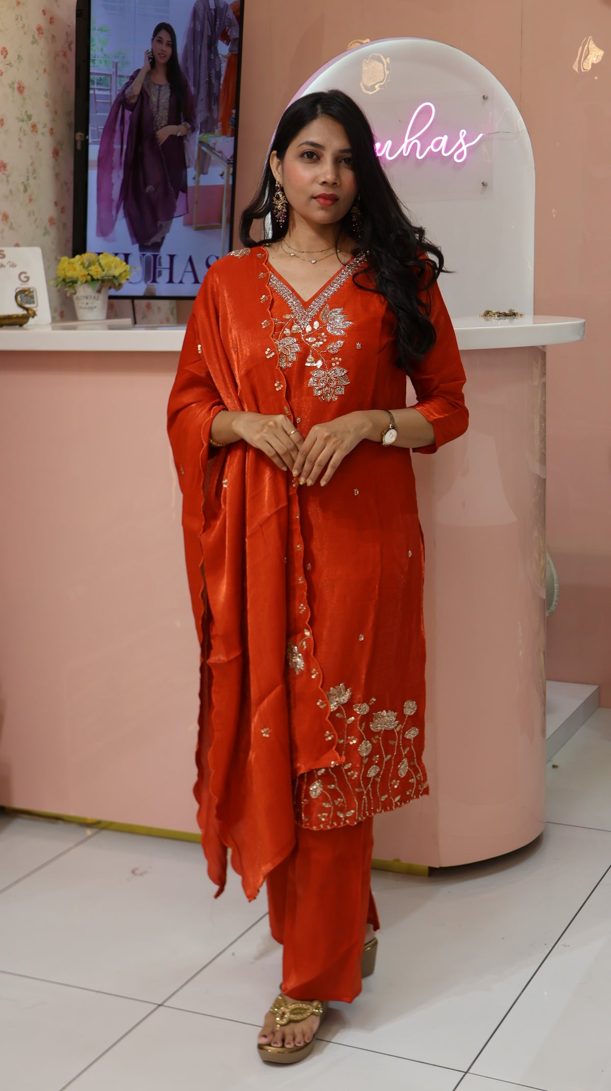 Premium Glass Orange salwar -YVS730