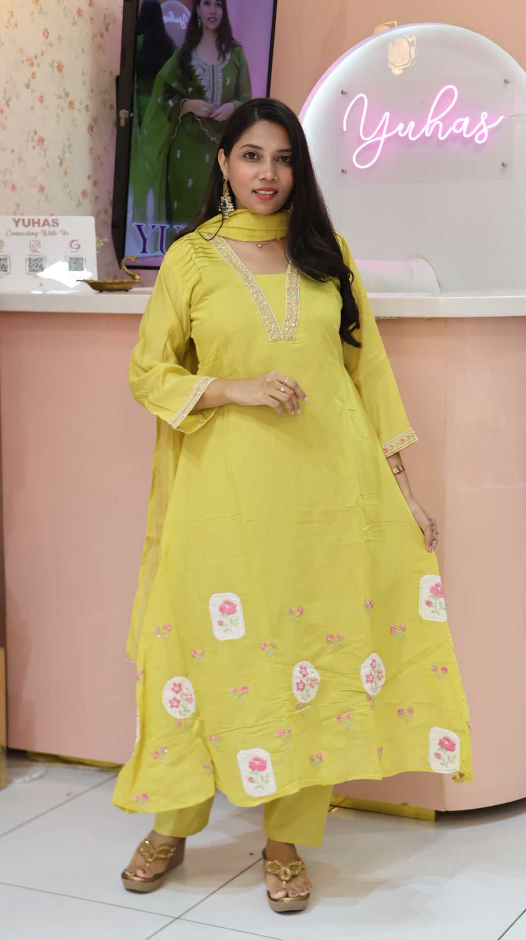 Premium Lime Yellow Mul Chanderi Salwar -YVS756