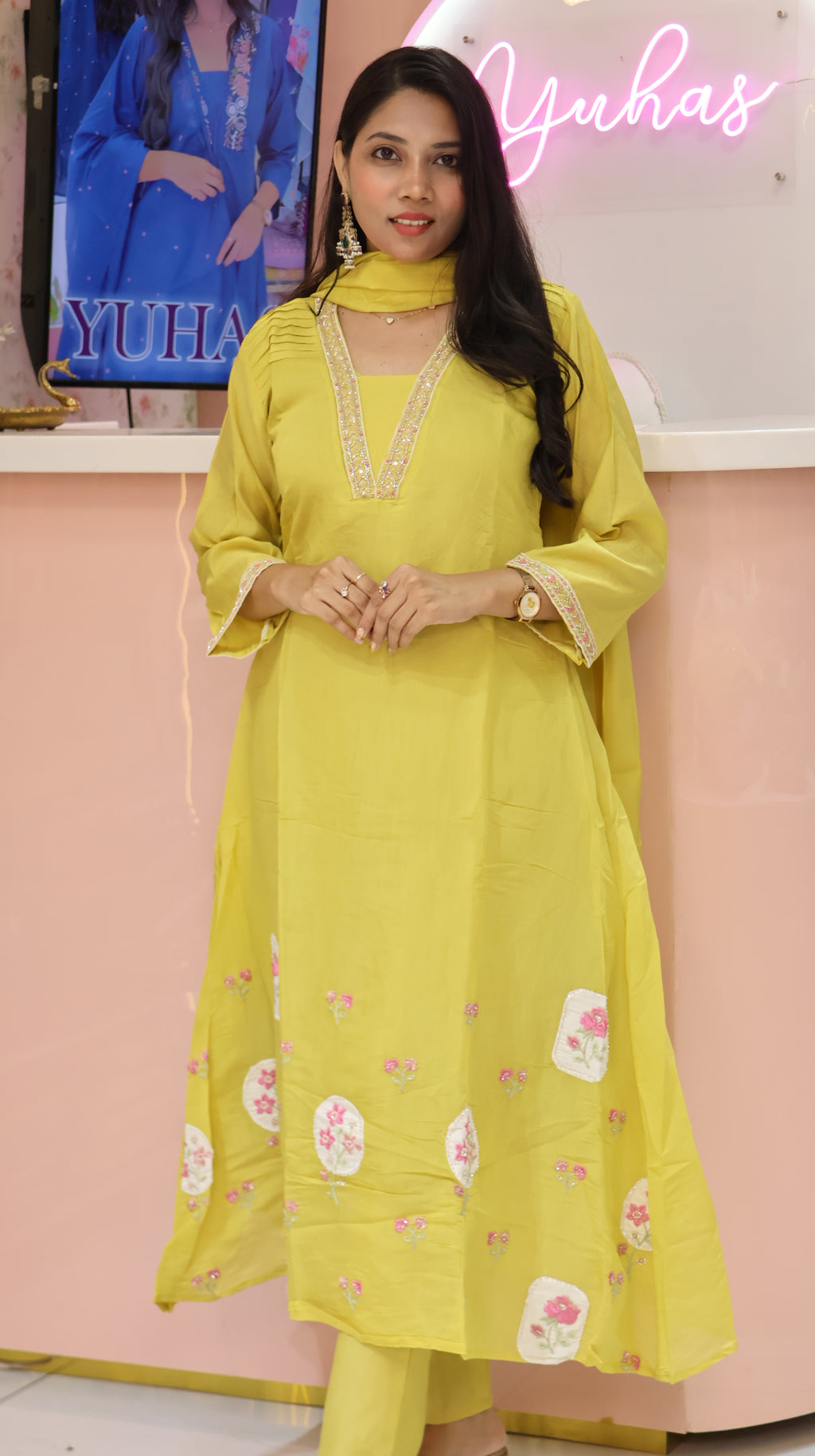 Premium Lime Yellow Mul Chanderi Salwar -YVS756