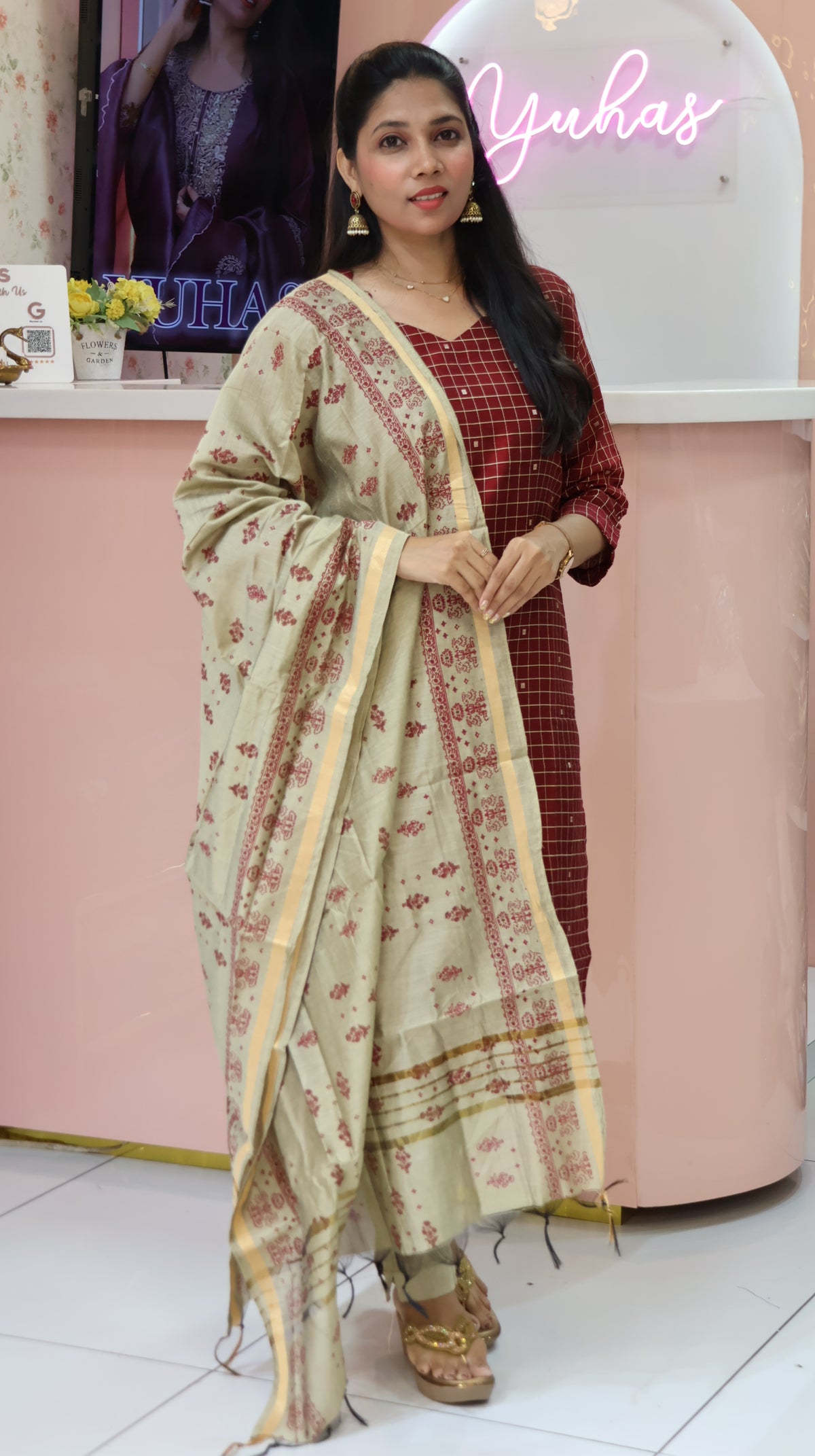 Handloom Maroon Checked Raw Silk Salwar -YVS775