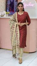 Handloom Maroon Checked Raw Silk Salwar -YVS775