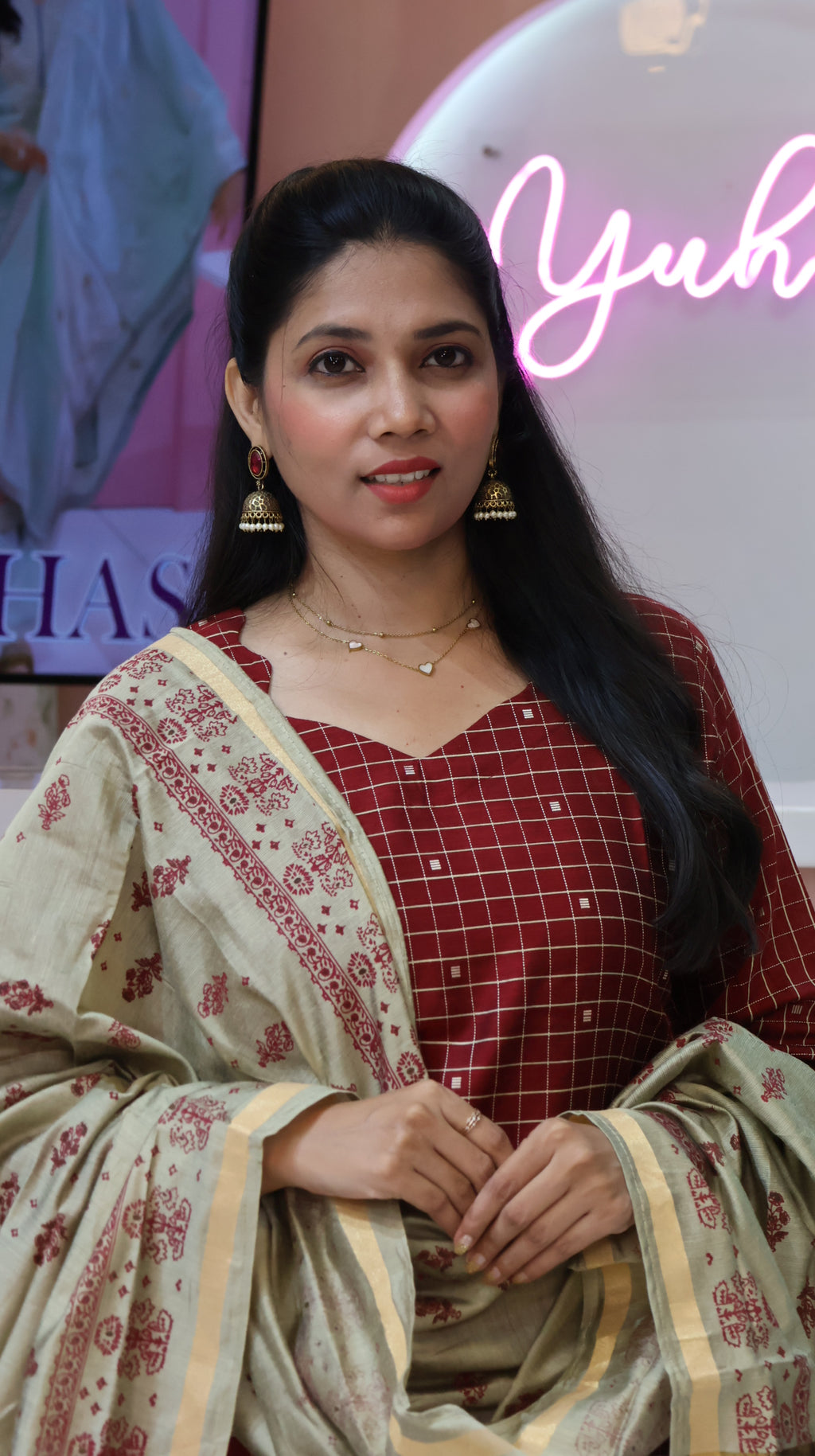 Handloom Maroon Checked Raw Silk Salwar -YVS775