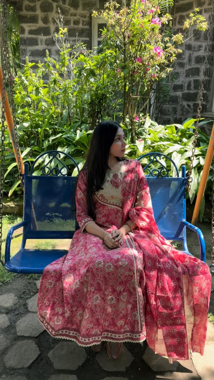 Pink Angrakha patter anarkali