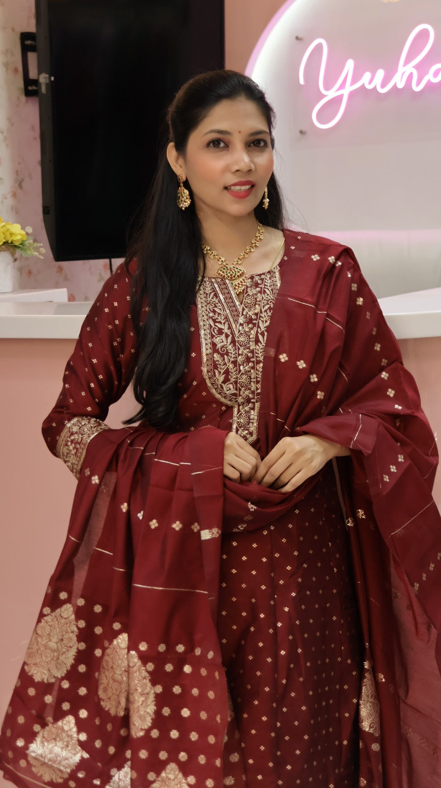maroon anarkali salwar