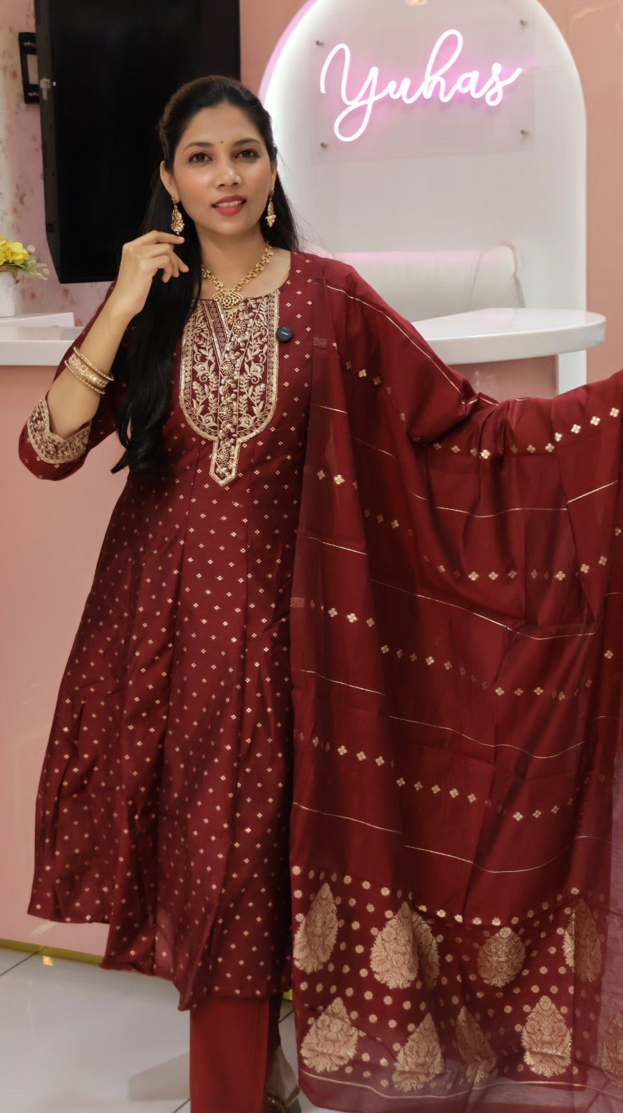 maroon anarkali salwar