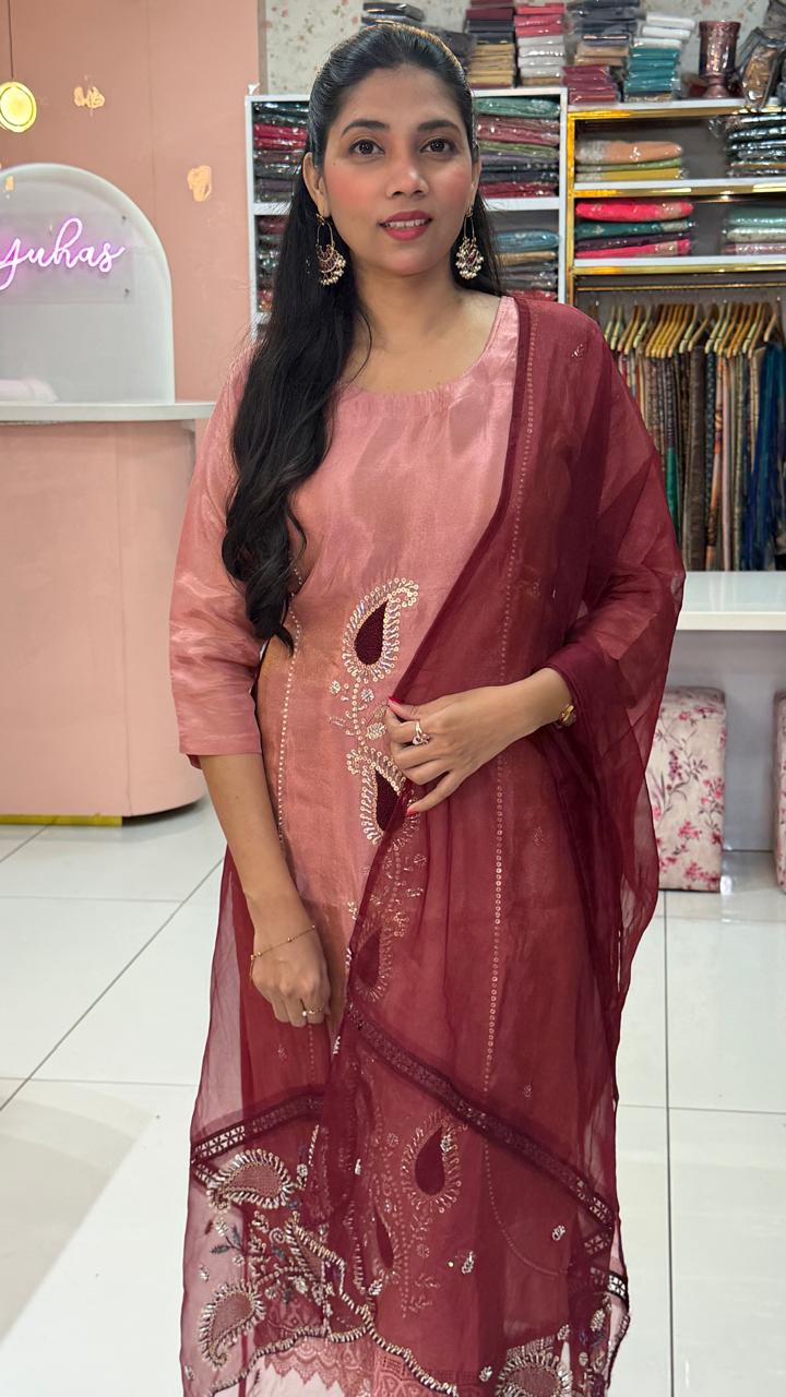 மெட்டாலிக் பீச் நிற ஷிம்மர் சல்வார்