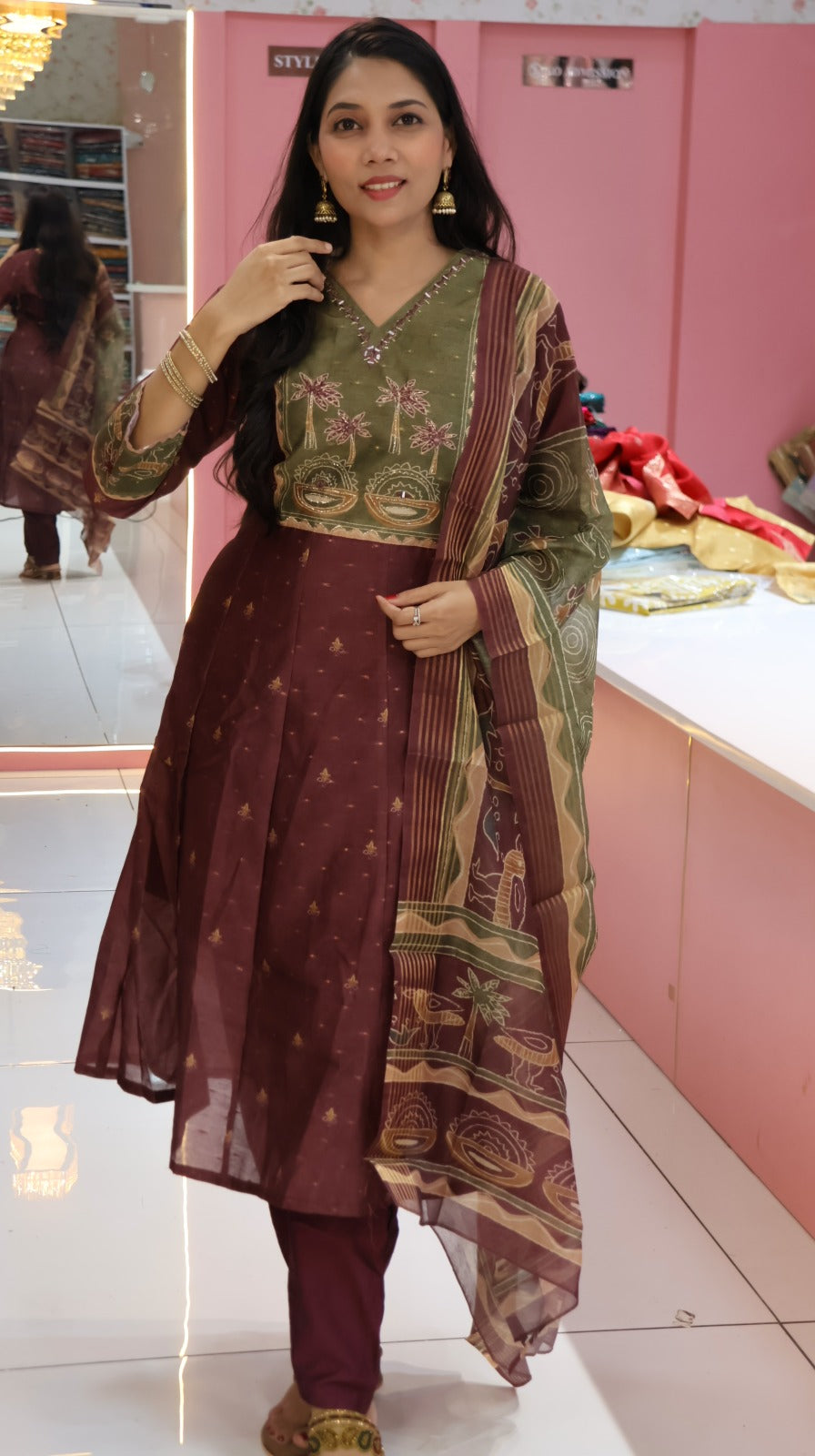 Maroon silk anarkali