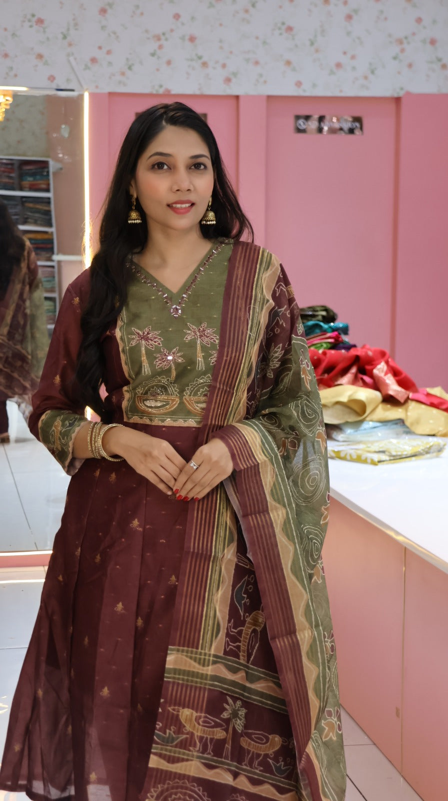 Maroon silk anarkali