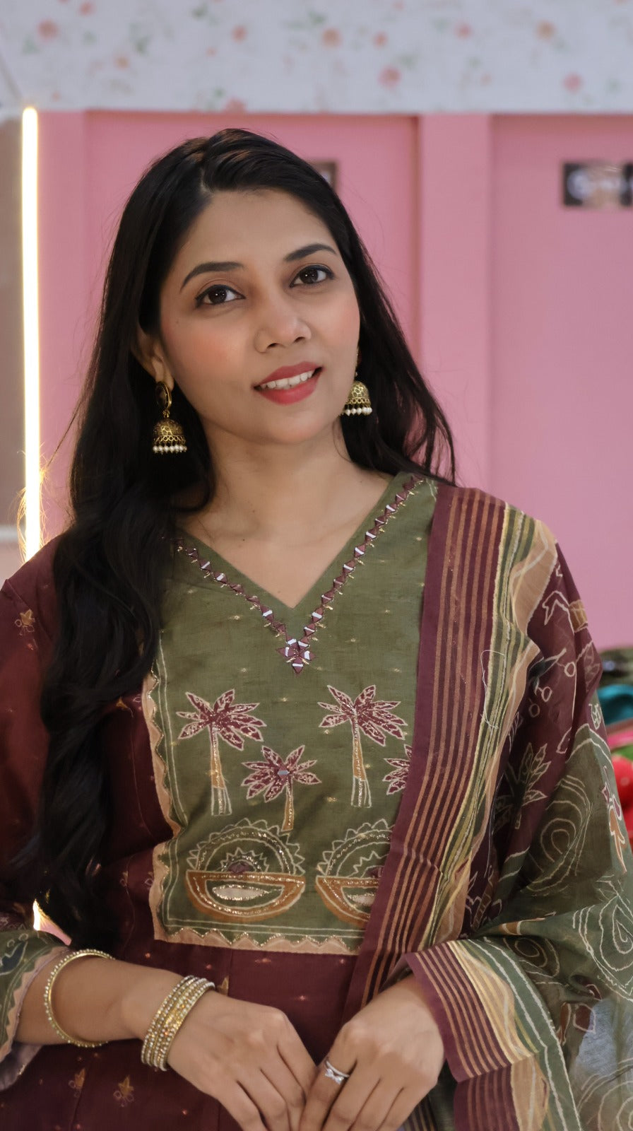 Maroon silk anarkali