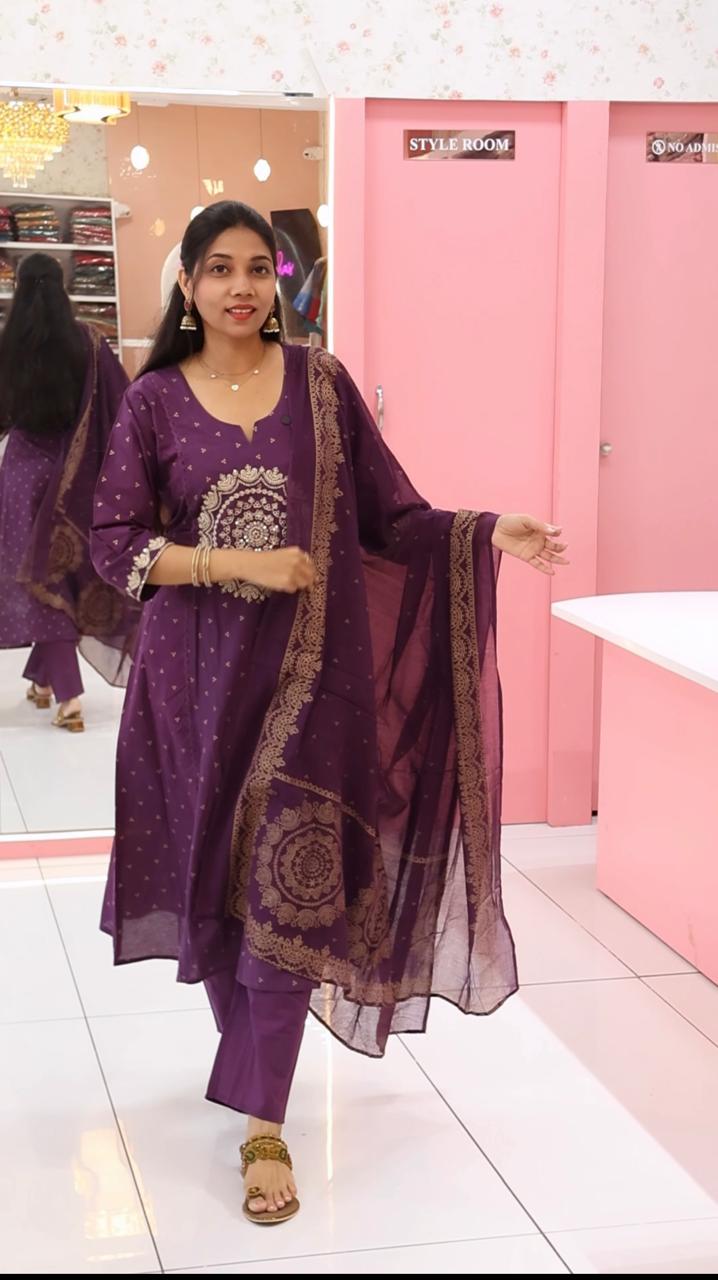 purple cotton work anarkali