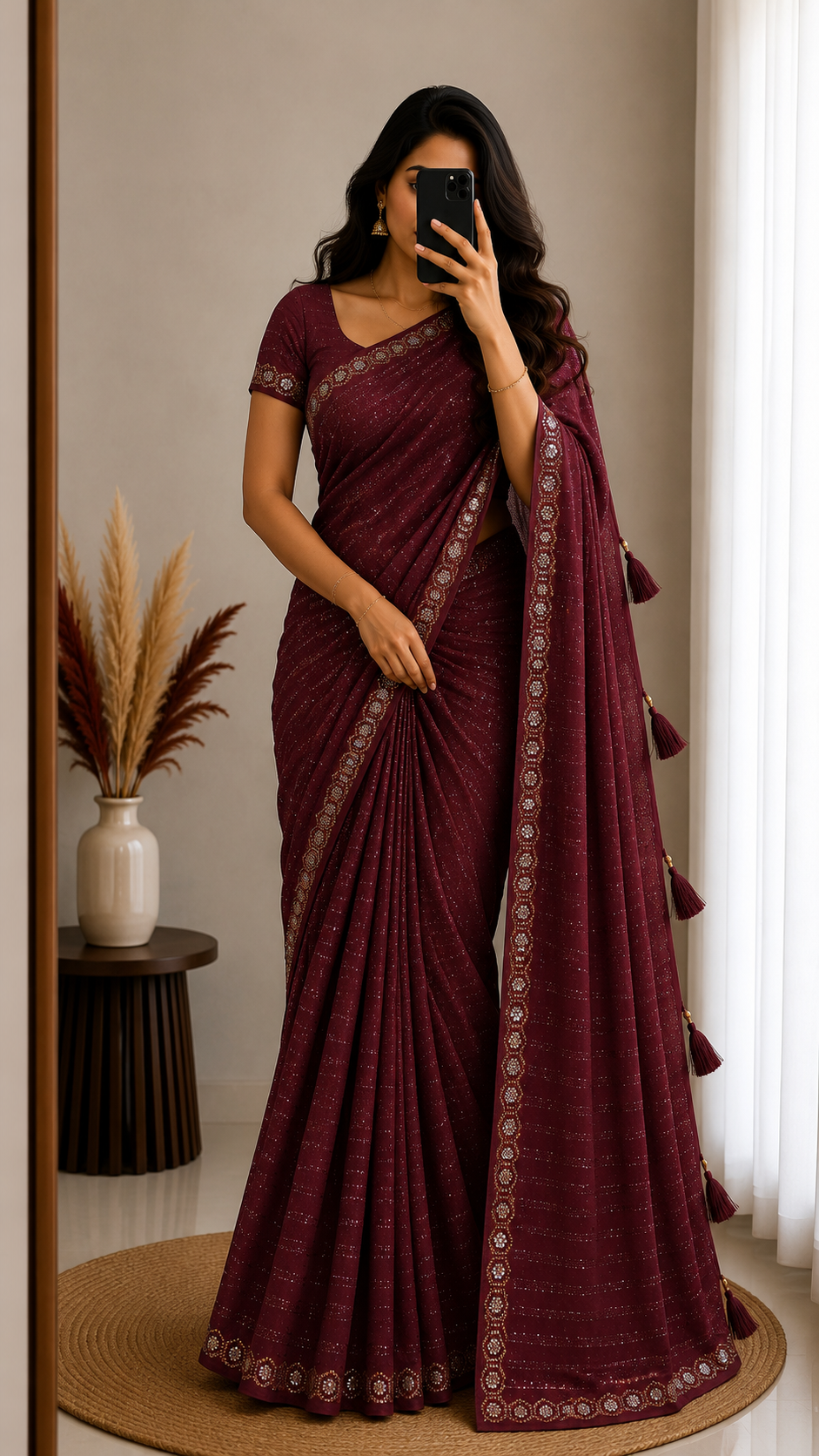 Maroon Bollywood Designer Georgette with heavy rhinestone work
