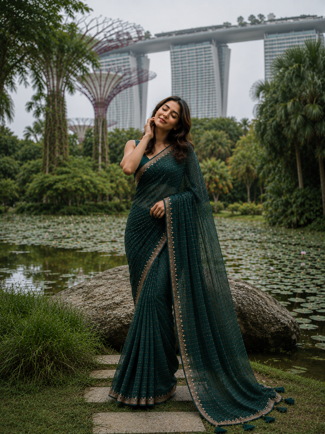 Mehandi Green Bollywood Designer Georgette with heavy rhinestone work