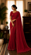Red Bollywood Designer Georgette with heavy rhinestone work -CBG176
