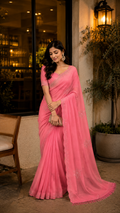 Pink Shade Designer Georgette Sarees with embroidery Design and rhinestone work