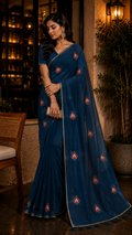 Blue Shimmer designer saree with rich embroidery design and golden tape border- CBG242