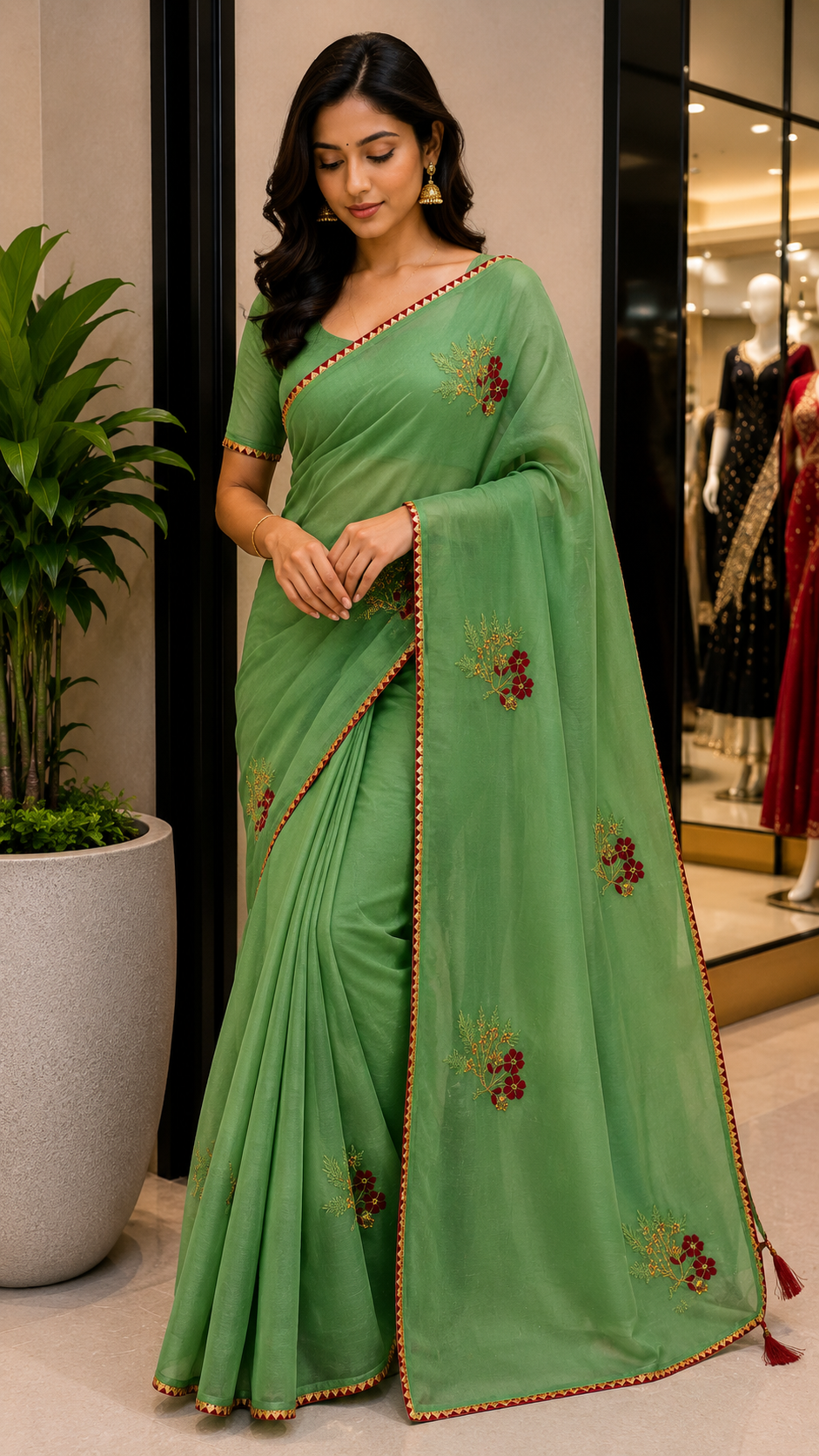 Aqua Green Shimmer designer saree with rich embroidery design and golden tape border -CBG246