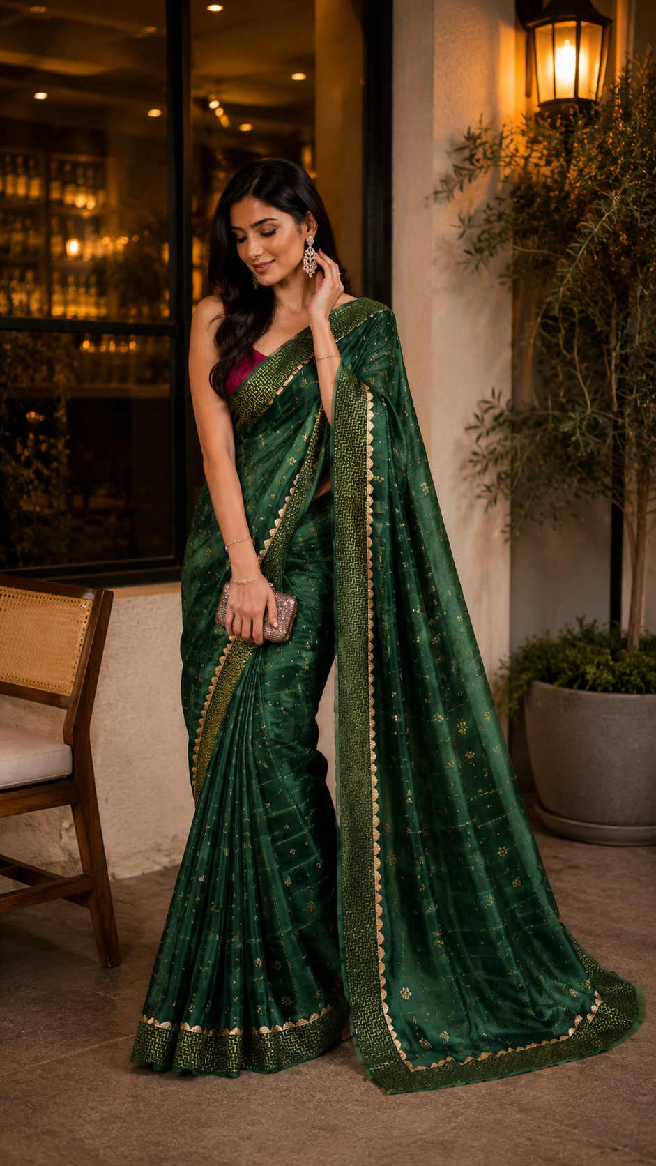 Green designer saree -CBG268