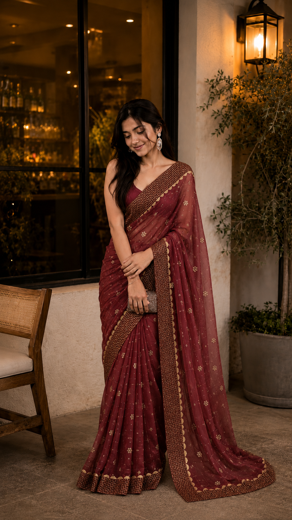 Maroon designer saree -CBG272