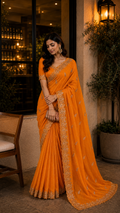 Yellow soft designer georgette with stone and solid embellished embroidery work -CES004