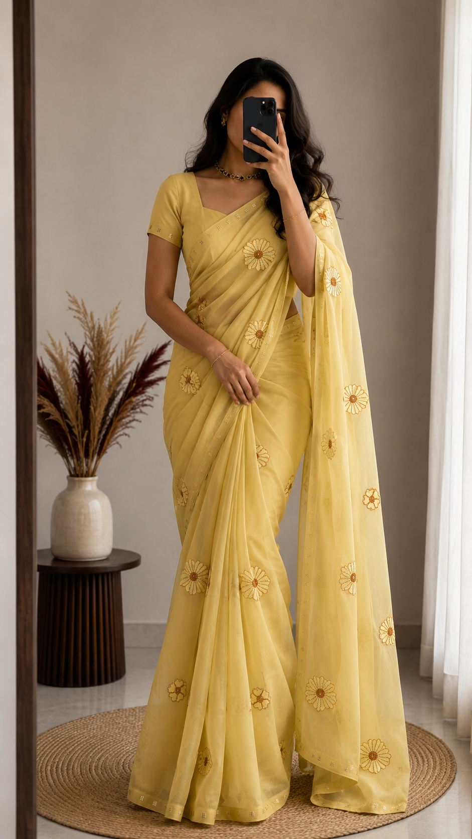 Pastel Yellow pastel georgette with embroidery and stone work -CES034