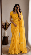 Butterscotch Yellow georgette with embroidery and stone work