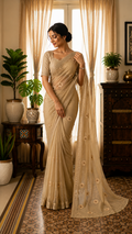 Honey Mustard georgette with embroidery and stone work