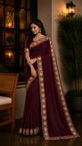 Maroon shimmer designer jimmy choo with embellished stone and embroidery work with blouse