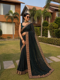 Teal Green Jimmychoo designer saree with stone work and rich border