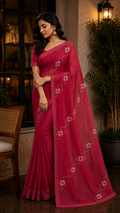 Maroon Jimmy choo designer saree with rhinestone and embroidery designs all over the saree