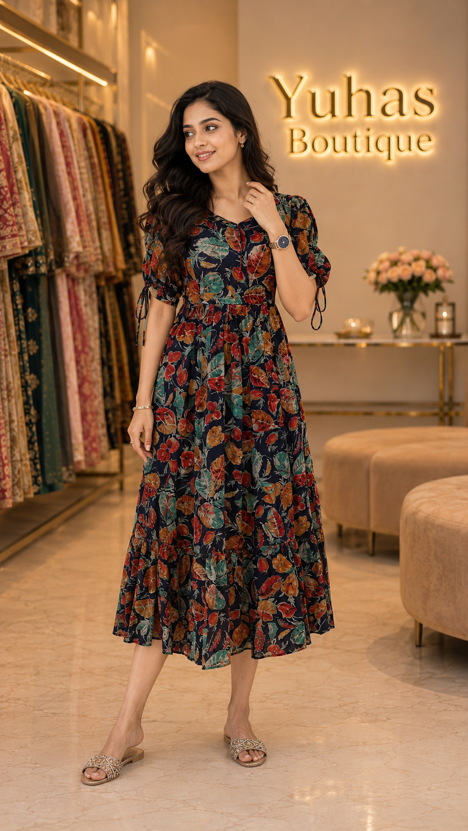 Navy blue long dress- WDS009