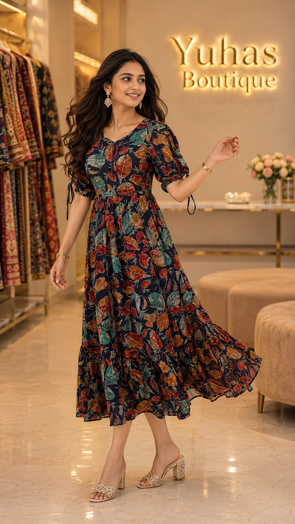 Navy blue long dress- WDS009